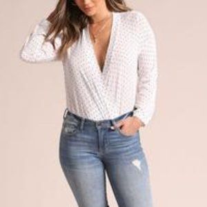 Women's Sexy Polka Dot Plunging Deep V-neck Long S